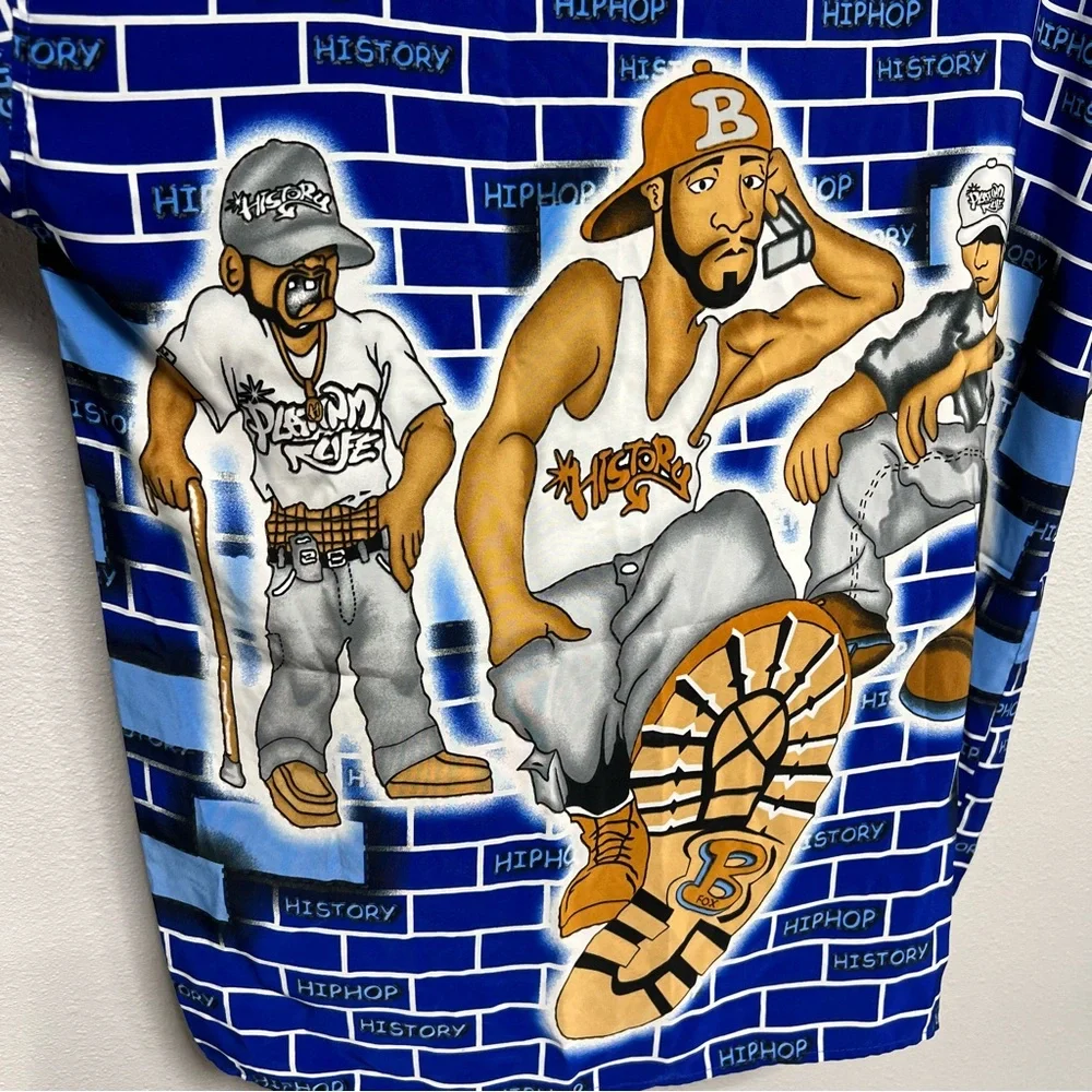 HipHop History Men’s L Graphic Button Shirt Blue Street Art‎ The Platinum Life - Picture 7 of 9